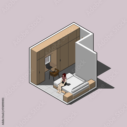 Home Bedroom 3D Isometric vector Illustration