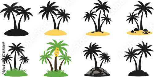Palm tree vector set tropical island graphics silhouette design editable vector