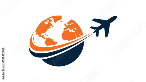 Global travel airplane logo design celebrating world exploration and journeys worldwide vector