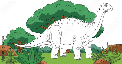 Connect the dots dinosaur activity sheet for kids printable game editable vector