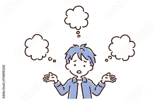 何かを考えている困り顔の若い男性