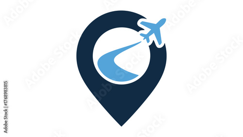 Modern airplane travel location pin logo design for global journeys vector