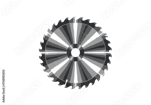 Grayscale saw blade with triangular teeth center hole and radiating shaded segments on a white background