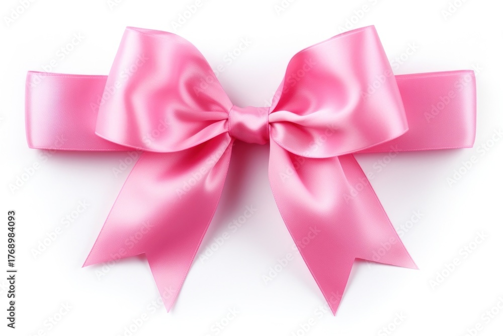 Fototapeta premium Pink ribbon with bow white background celebration anniversary.