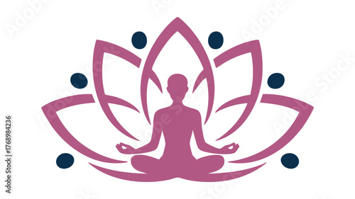 Meditating figure within lotus flower emblem for yoga wellness and spiritual practices vector