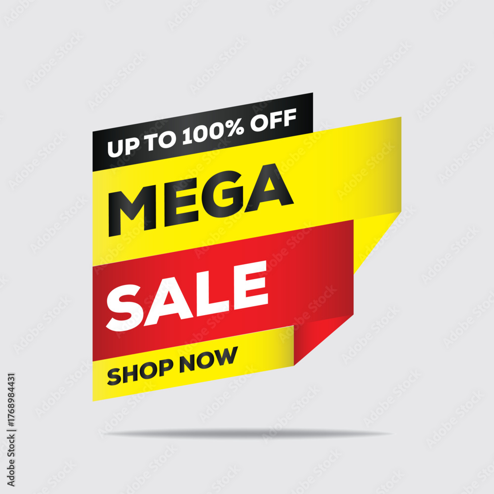 Fototapeta premium Mega Discount Sale Tag Badges – 100% Off Super Offer, Limited Time Marketing Labels in Yellow, Red & Black | Vector Illustration