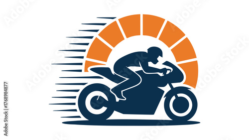 Dynamic motorcycle rider silhouette motion speed abstract logo design element vector