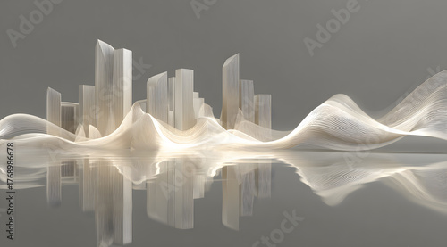 Abstract fusion of city and wavy lines