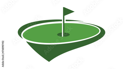 Green golf course hole flag emblem with stylized outline dynamic motion icon symbol vector