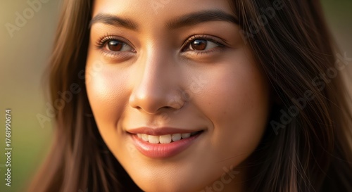 Wallpaper Mural A portrait of a Thai person, warm tan skin, soft facial lines, natural soft smile, ultra-realistic photography, detailed skin pores, cinematic light, 8K Torontodigital.ca