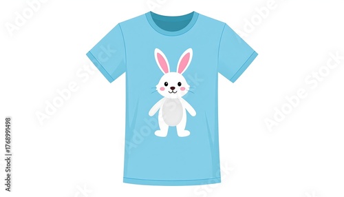 Blue T-shirt with a cute, smiling bunny on its front