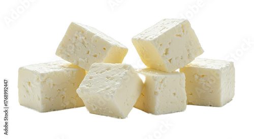Pile Of White Cheese Cubes Isolated On Black Background