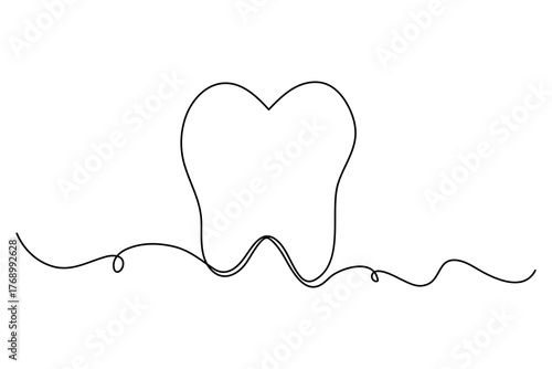 Single line drawing of tooth outline minimal dental health symbol vector art
