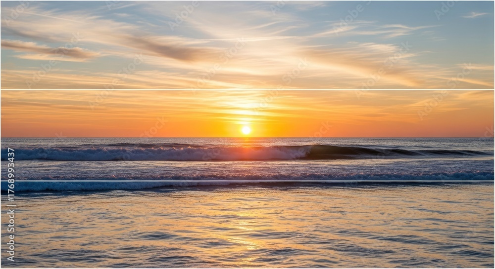 Fototapeta premium Golden Hour Serenity - Ocean Waves at Sunset.