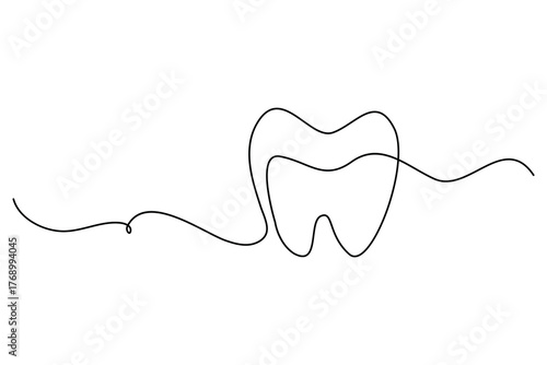 Single line drawing of tooth outline minimal dental health symbol vector art
