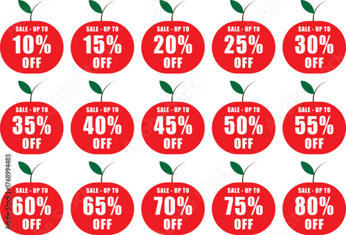 Vector illustration of colorful red apple design price discount tag
