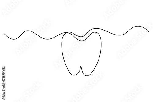Single line drawing of tooth outline minimal dental health symbol vector art
