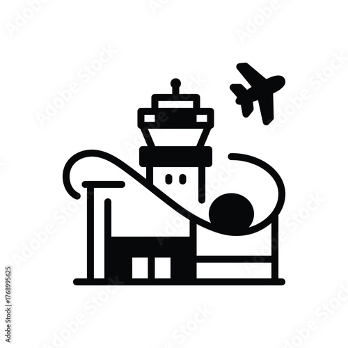 Black solid icon for airport terminal