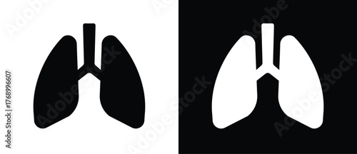 Science Illustration Lungs Symbol. Internal organs vector icon, human bones and skeleton anatomy illustration, human body parts, human organs icon. Black and white flat human organs vector icon.