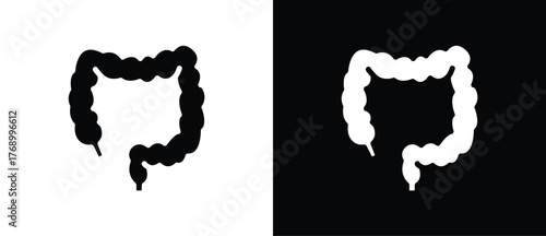 Science Illustration of Intestine Symbol, internal organs vector icon, human bone and skeleton anatomy illustration, human body parts, human organ icon. Black and white flat human organ vector icon.