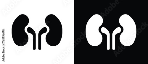 Kidney Symbol Science Illustration, orthopedics vector icon, human bones and skeleton anatomy illustration, human body parts, human organs icon. Black and white flat human organs vector icon.