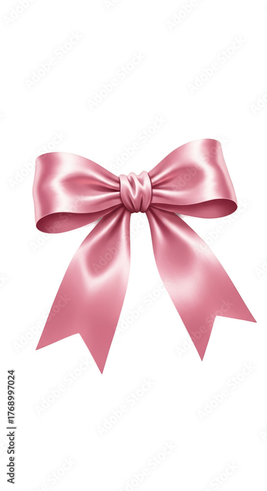 Fototapeta premium Pink Satin Bow Isolated On Pastel Background Elegant Satin Ribbon