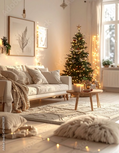 modern living room with christmas theme