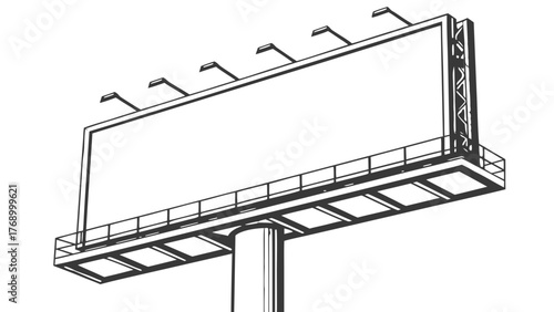 Illustration of a large blank billboard with lights on top and a sturdy support structure visible
