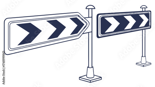Directional signs with chevron patterns indicating a right turn on a white background illustration