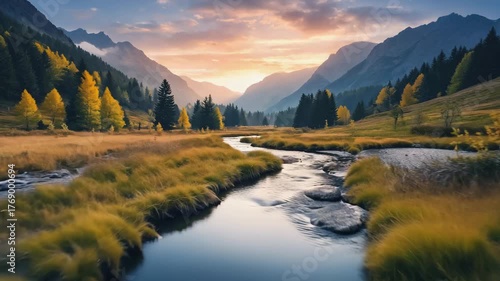 mountain landscape with lake and mountains
