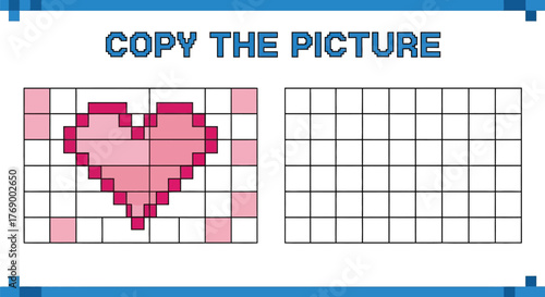 Copy the picture grid drawing heart pixel art activity for kids fun game editable vector