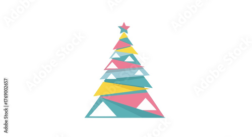 Geometric Christmas Tree Illustration with Star Topper for Holiday Design