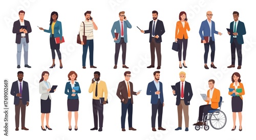 Diverse Business Professionals Vector Set of People in Formal Attire
