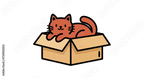 Playful Cat in a Box Illustration Whimsical Feline Fun