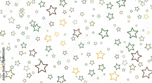 A whimsical and cheerful pattern featuring scattered outlines of five-pointed stars in various earthy and golden hues on a white background.