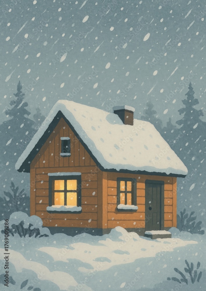 Naklejka premium Cozy winter cabin illustration.