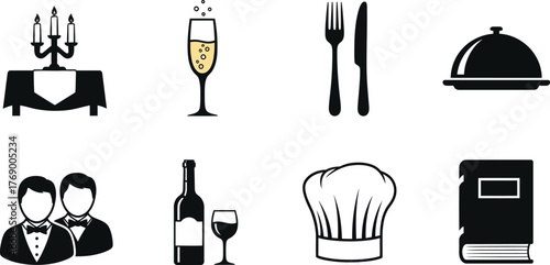 Restaurant fine dining icons set vector illustration elegant design editable vector