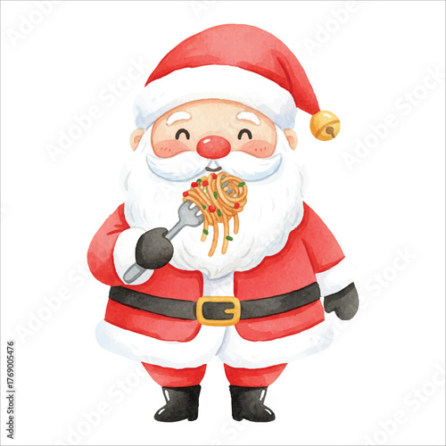 Santa Eating Spaghetti Watercolor Vector
