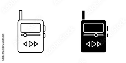 Portable music player in outline and solid black on