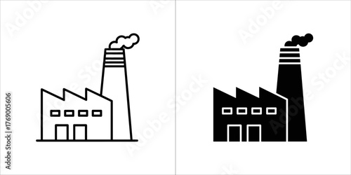 Two factory icons, one in outline and one in solid black