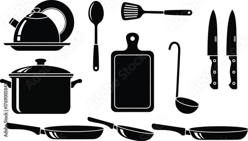 Kitchen utensils and cookware vector illustration for cooking design editable vector