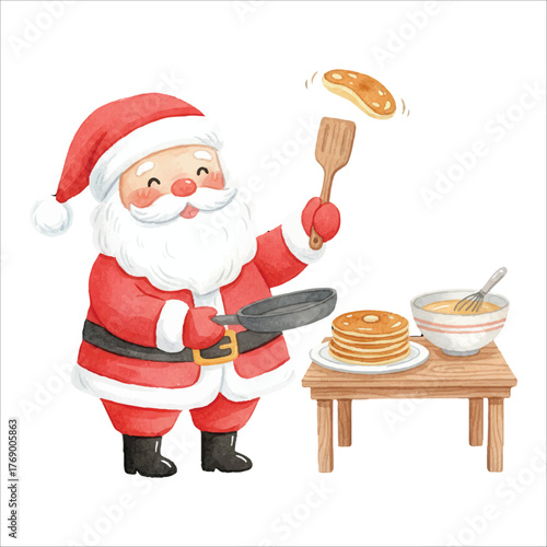 Santa Making Pancakes Watercolor Vector

