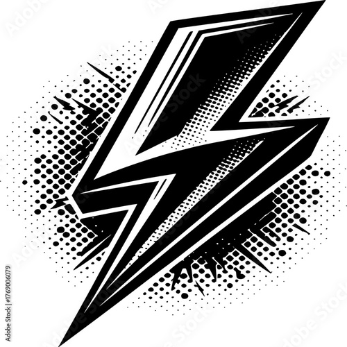 Electric Bolt: A stylized depiction of a dynamic electric bolt, a powerful symbol of energy, speed, and innovation. The dramatic illustration has a monochrome color scheme