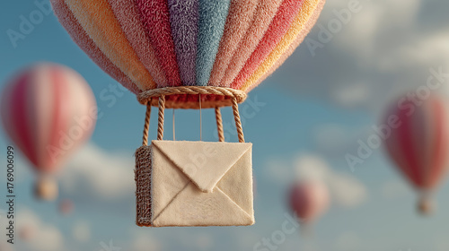 Hot air balloon in the sky with deliver message or letter ai generated art