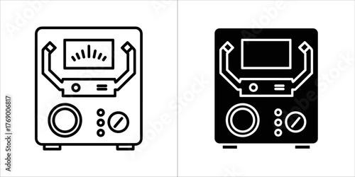 Outline and solid black icons of a vintage electronic measuring instrument