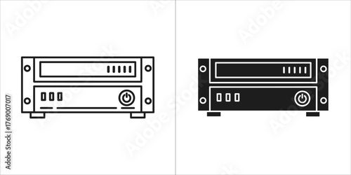 Line art and solid black icon of a stereo receiver