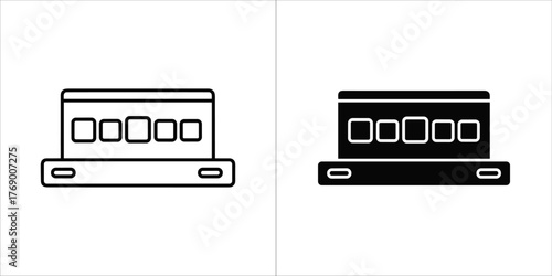 Black and white outline and filled icon of a router or modem