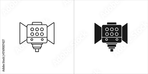 Line art and solid black icon of a satellite dish