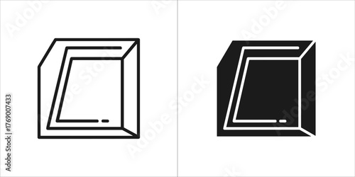Two icons of a cube or box, one outlined and one solid black, on a