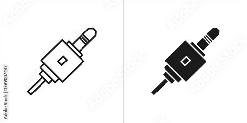 Line art and solid black icon of a audio jack